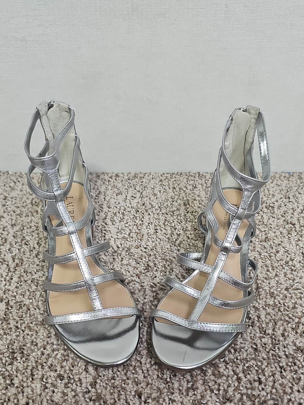 LAUREN RALPH LAUREN SILVER METALLIC GLADIATOR STYL HEELS BFPM-09-233